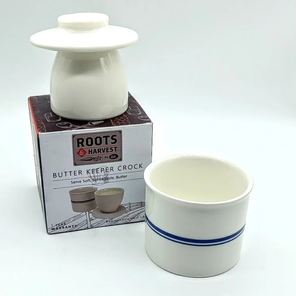 Roots & Harvest Butter Keeper Stoneware Crock NIB